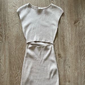 Aritzia ribbed cutout dress in tan oatmeal xs